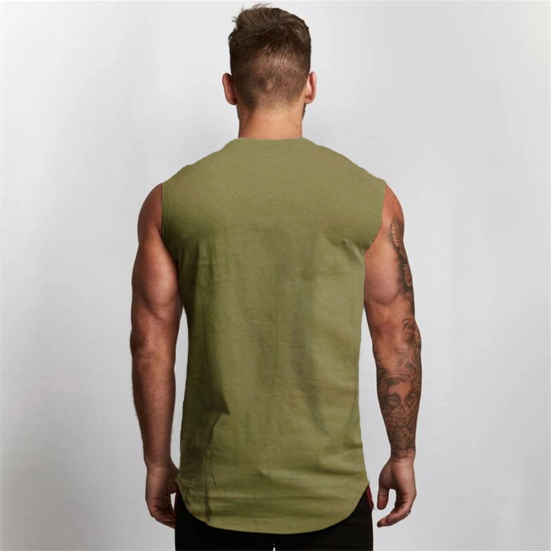 Summer Cotton V-Neck Fitness Tank Top Men Gym Clothing Bodybuilding Sleeveless Shirt Workout Fashion Sports Singlets Muscle Vest