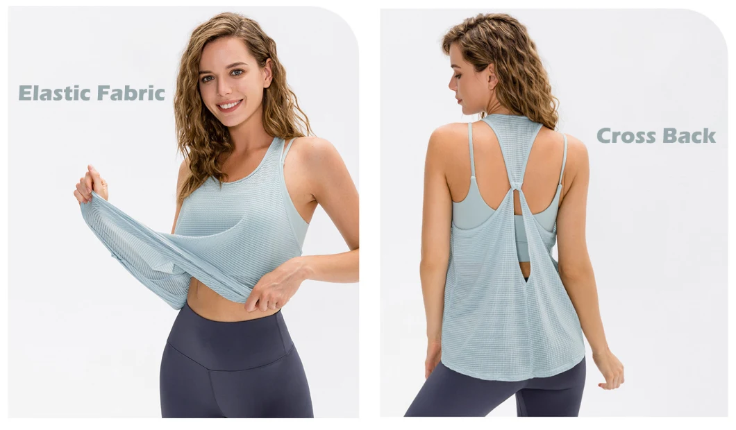 Curve Bottom Cross Back Summer Casual Top Elastic Quick Dry Gym Fitness Yoga Vest