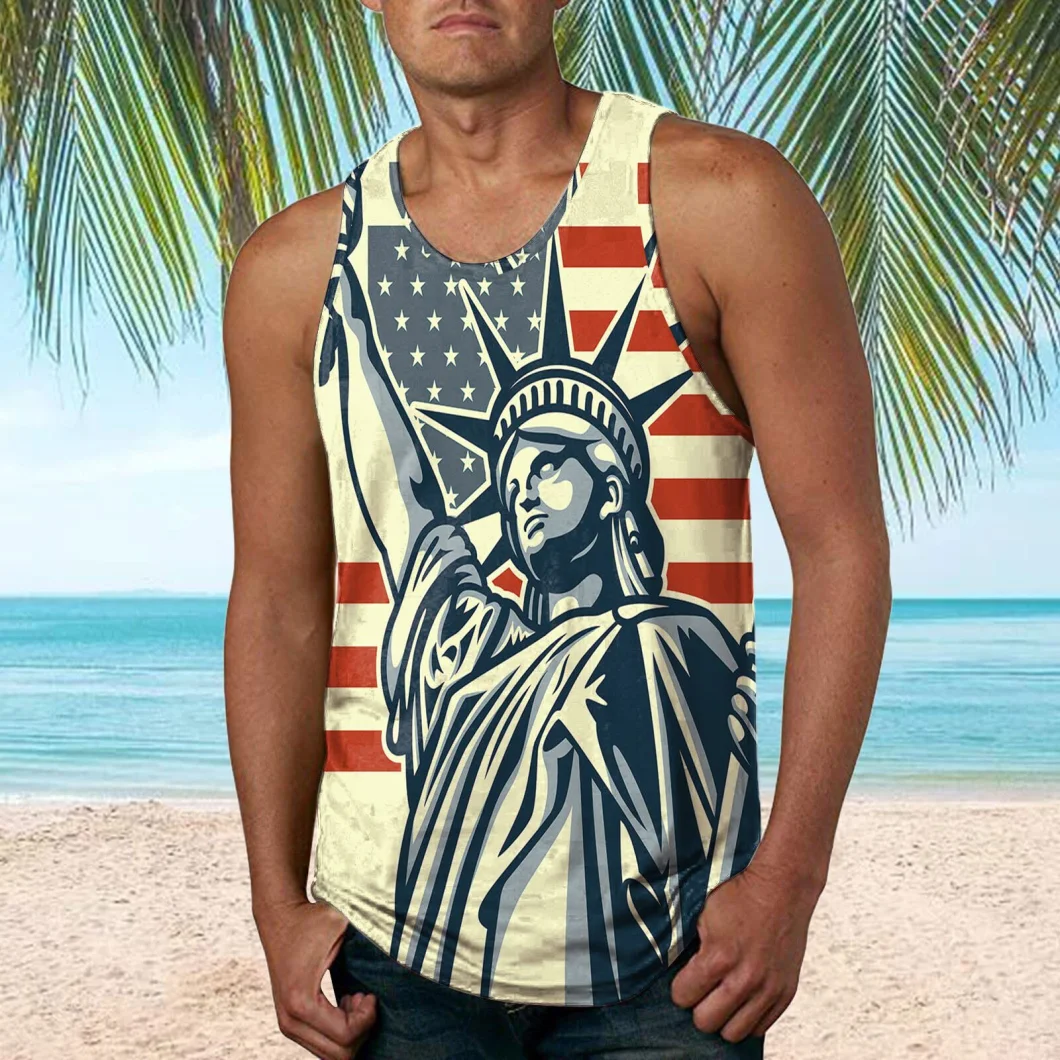 Wholesale Independence Day America Flag 3D Sublimation Printing Men′s Tank Top Vest